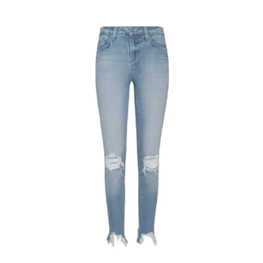L’AGENCE High Line Distressed Skinny Jeans Classic Braise Chewed Hem Light Wash